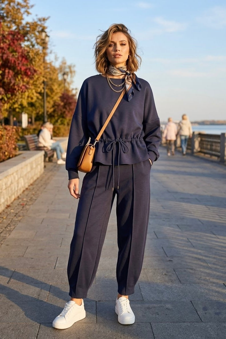 DRAWSTRING WAIST SWEAT LOUNGEWEAR SET