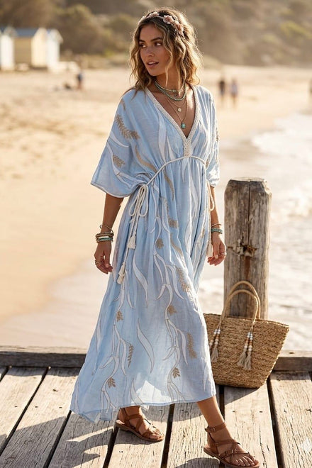 EMBROIDERY SIDE TIE DRESS