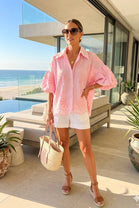 EMBROIDERED FLORAL SCALLOPED HEM SHIRT