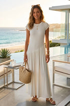 CAP SLEEVE RIBBED KNIT DROP WAIST MAXI