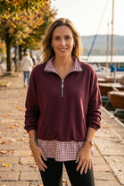 HALF-ZIP GINGHAM-TRIM 2-IN-1 SWEATSHIRT