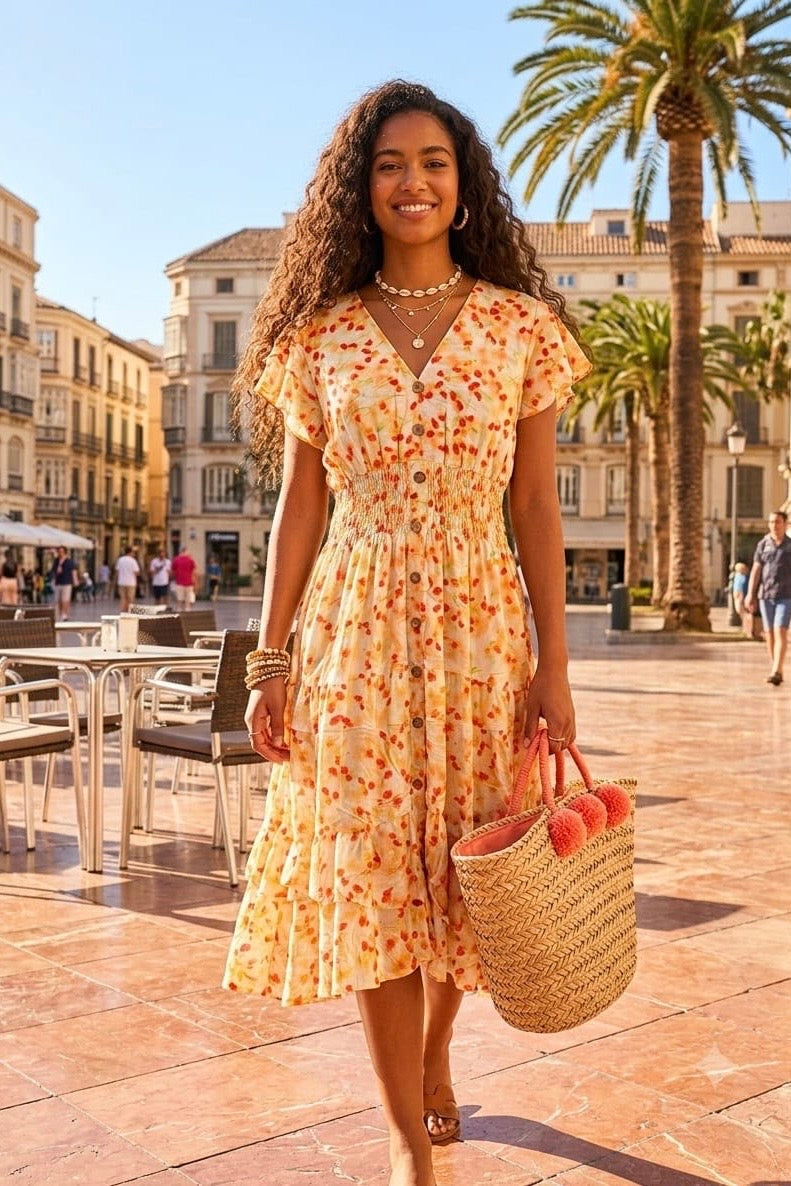 FLORAL V-NECK UTTON DRESS (MIXED COLOUR PACK)