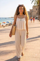 SHOULDER TIE CRINKLE JUMPSUIT
