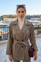 BELTED DOUBLE-BRESTED LEATHER JACKET