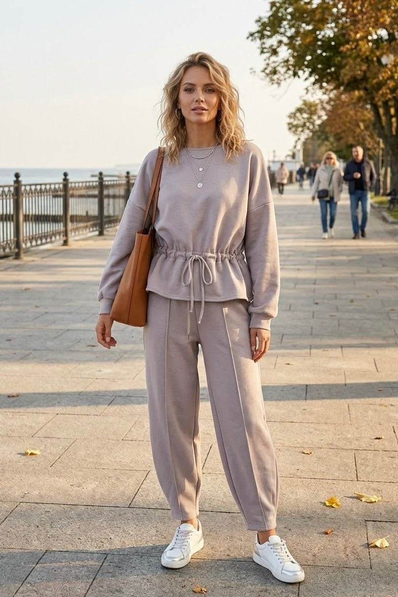 DRAWSTRING WAIST SWEAT LOUNGEWEAR SET