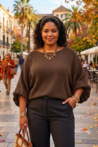 OVERSIZED ADJUSTABLE BUBBLE SLEEVE FINE KNIT JUMPER