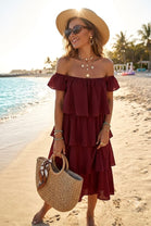SQUARE NECK TIERED MIDI DRESS