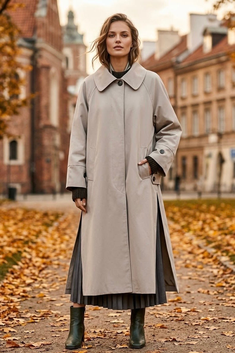 SIDE SLIT LINNED TRENCH COAT