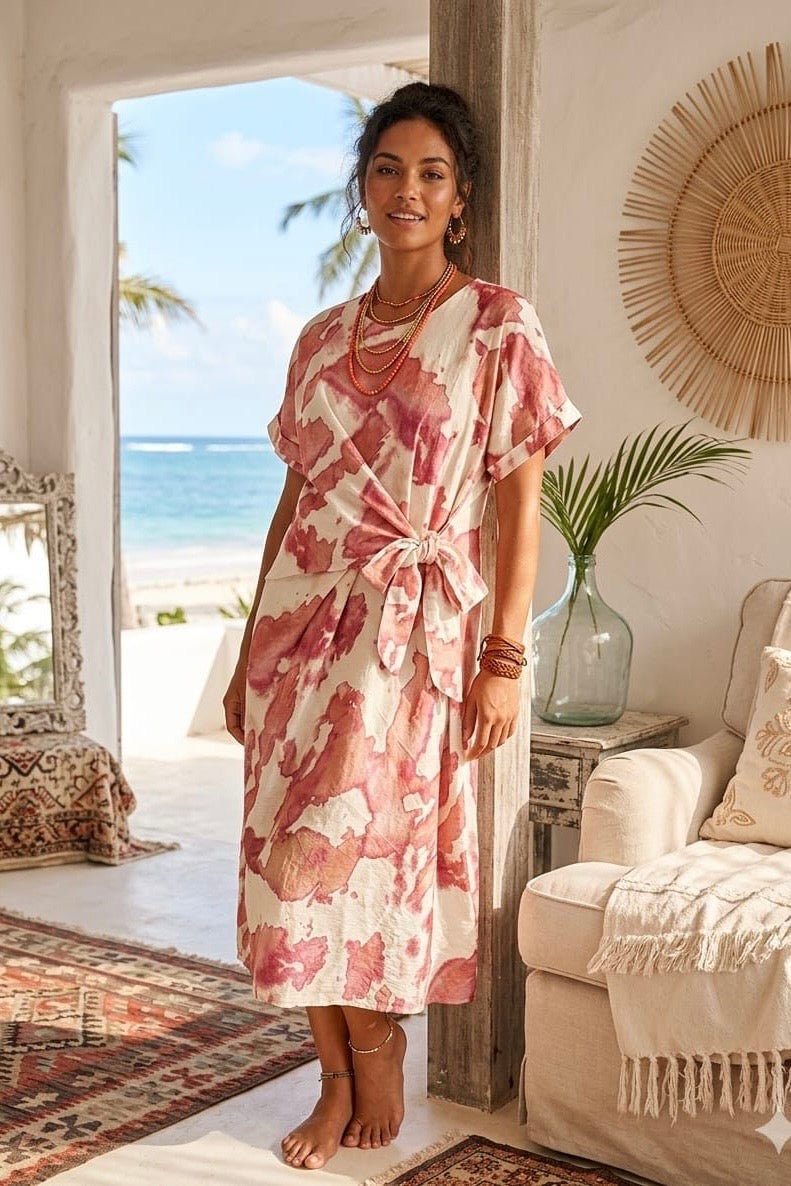 TIE-DYE FRONT KNOT DRESS