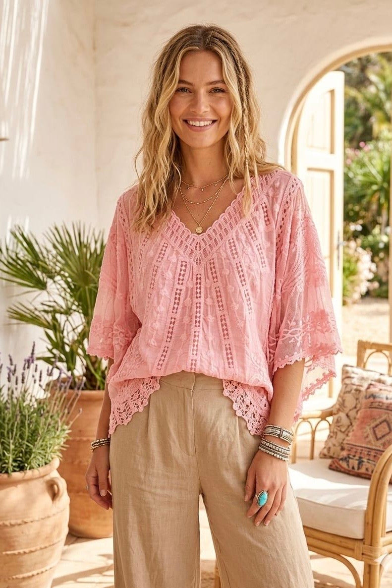 LACE CROCHET BATWING TOP