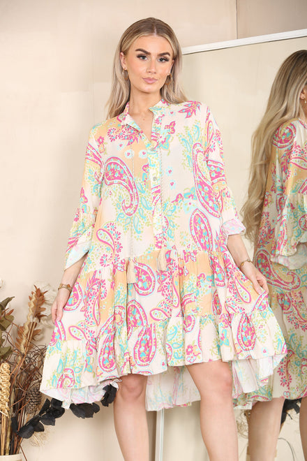 PAISELEY TIE UP SMOCK DRESS (8300435079416) (8451921051896)