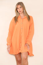GOLD BUTTON PLEATED LONG SLEEVE OVERSIZED SHIRT (8027076755704)