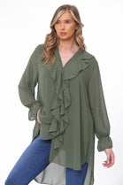RUFFLED BUTTON DOWN BLOUSE (7783806009592) (7814539215096) (8028733767928)