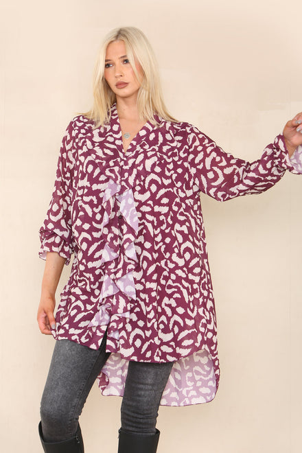 BELLA RUFFLE PRINTD OVERSIZED SHIRT (8149109014776) (8184552227064)