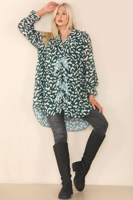 BELLA RUFFLE PRINTD OVERSIZED SHIRT (8149105049848)