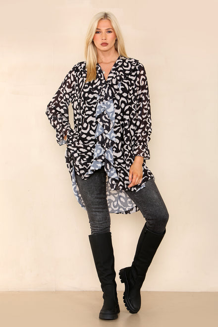 BELLA RUFFLE PRINTD OVERSIZED SHIRT (8149109670136)