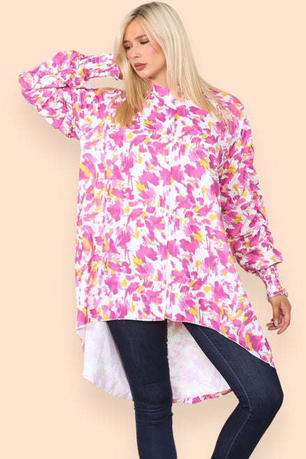 PRINTED RUCHED SLEEVE SHIRT (8262125486328) (8278661660920) (8307358793976)