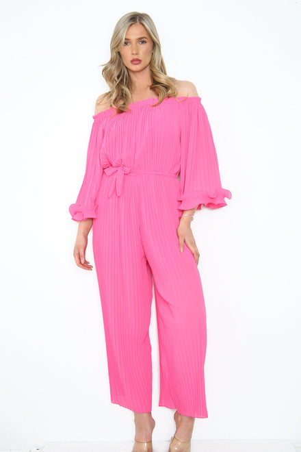 PLEATED OFF THE SHOULDER JUMPSUIT (7946584260856) (8299604050168)