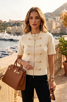 MILITARY STYLE ZIP DETAIL KNIT TOP