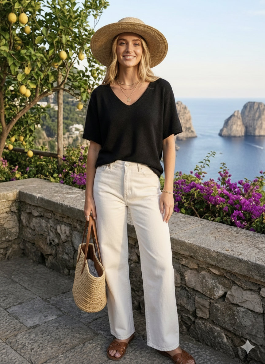 CAP SLEEVE V-NECK JUMPER