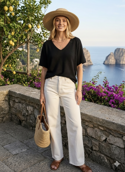 CAP SLEEVE V-NECK JUMPER