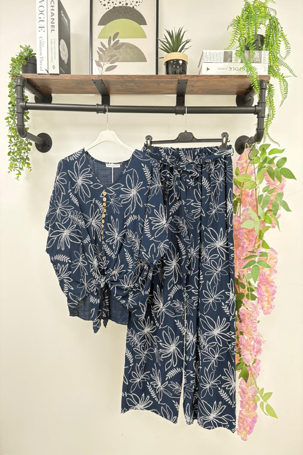 EMBROIDERED BUTTON TIE LOUNGE CO-ORD SET (15227953054080)