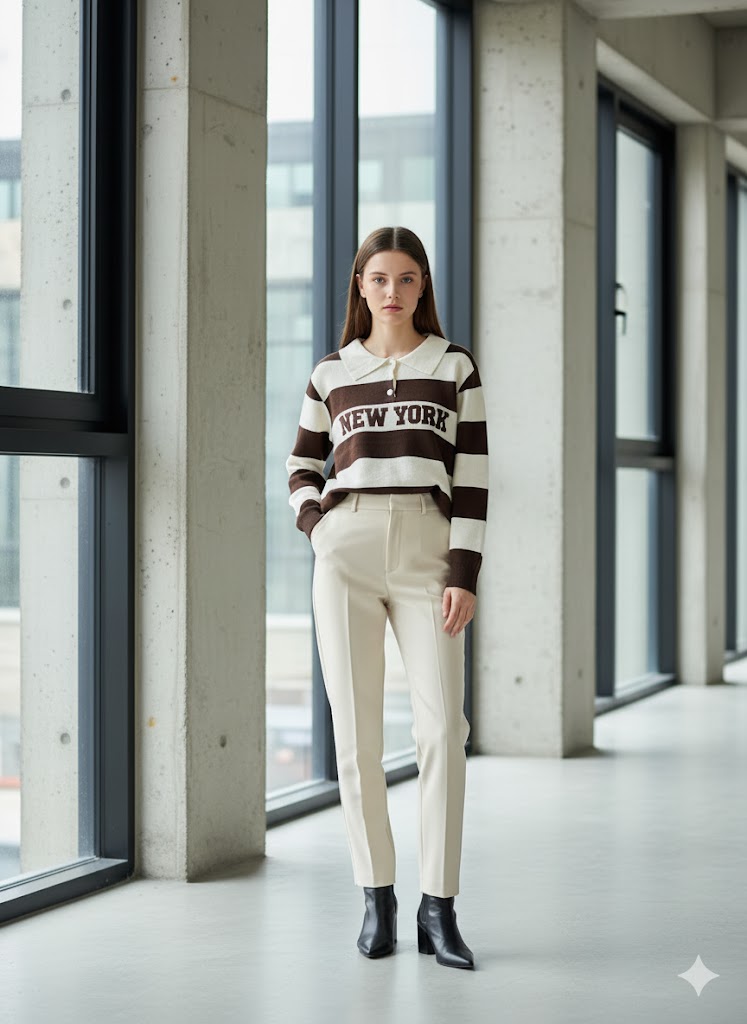 STRIPE COLLAR SLOGAN JUMPER (15366984237440)