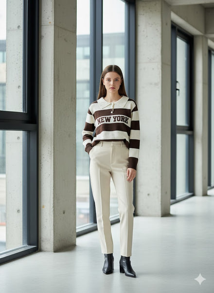 STRIPE COLLAR SLOGAN JUMPER (15366984237440)