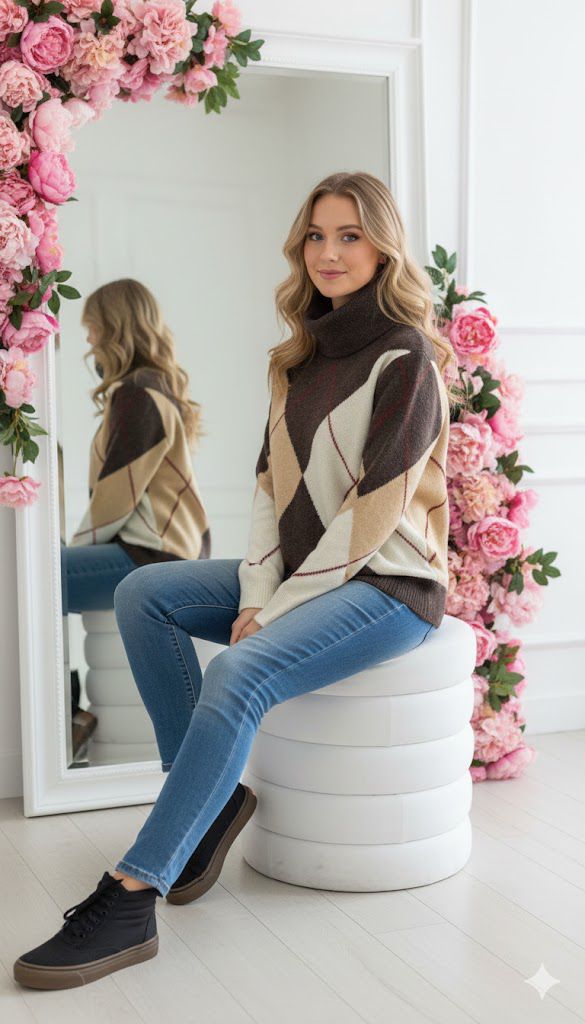 PETITE ARGYLE KNIT JUMPER