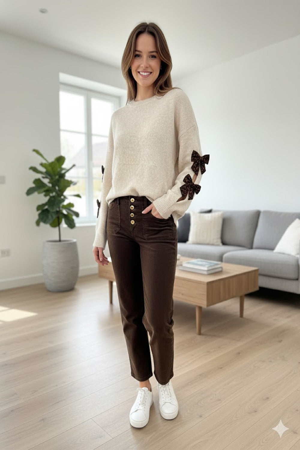 SEQUIN BOW SLEEVE JUMPER