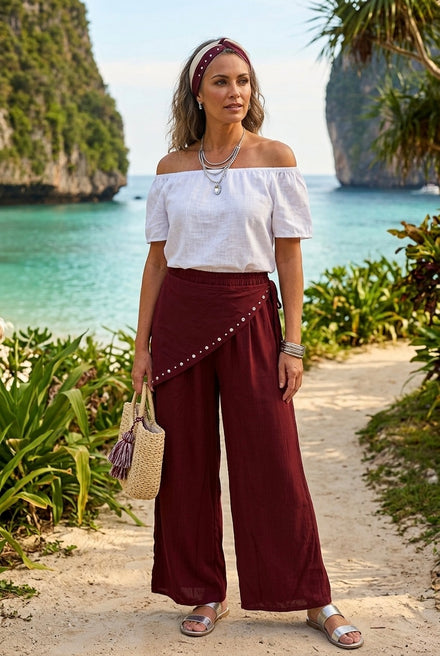 DETACHABLE STUD SCARF WIDE-LEG TROUSER