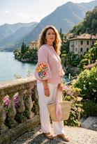 FLORAL EMBROIDERY STRIPE PUFF SLEEVE BLOUSE