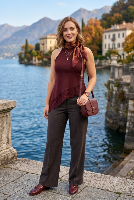 ASYMMETRIC LACE TRIM KNIT TOP