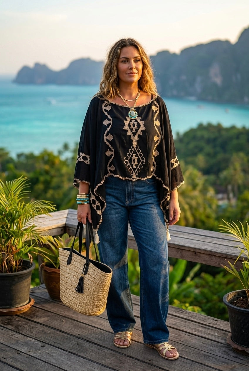 TWO-WAY EMBROIDERED PONCHO TOP