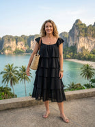 SQUARE NECK TIERED MIDI DRESS