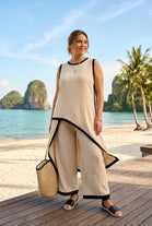 CONTRAST TRIM ASYMMETRIC TOP LOUNGE SET