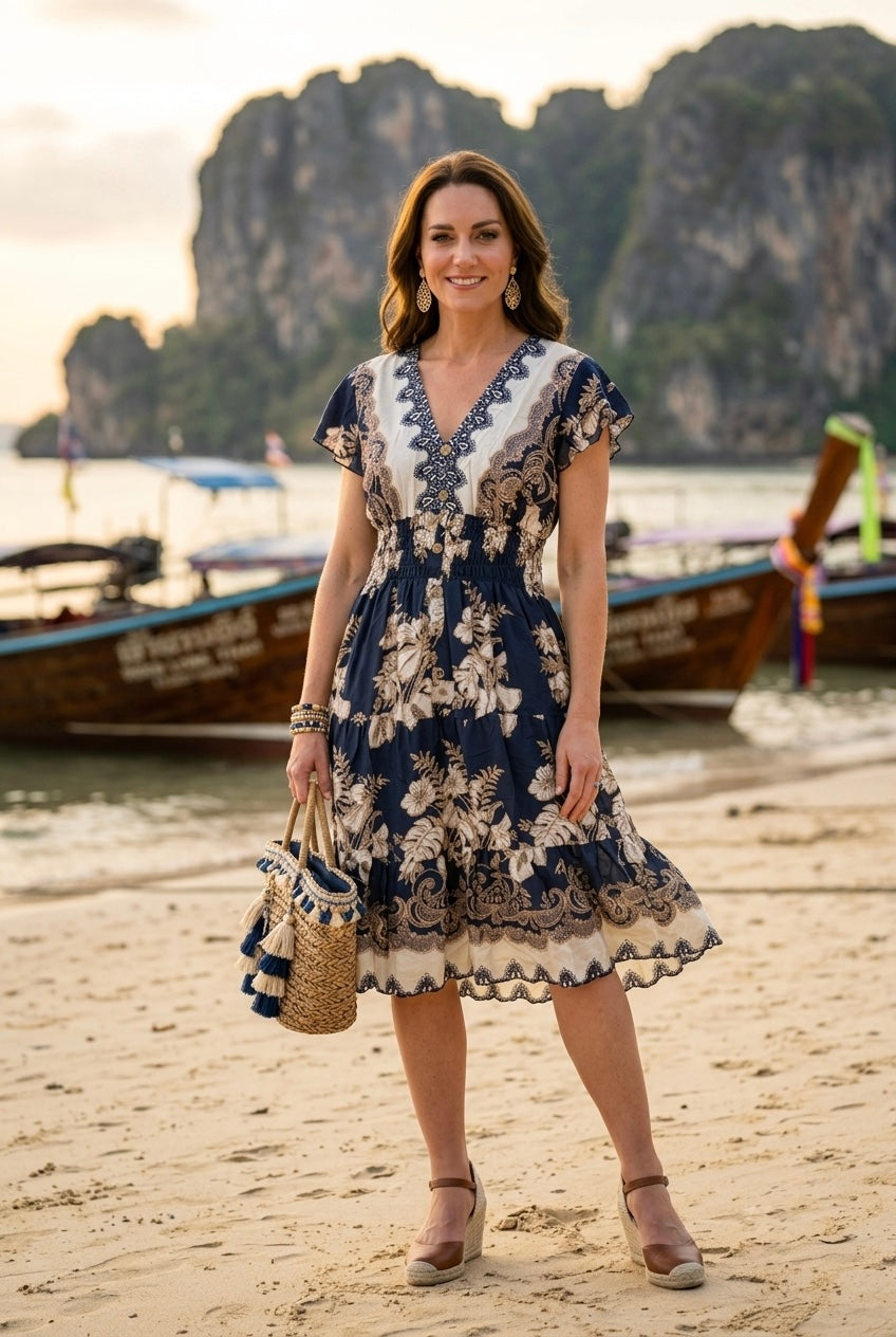 PRINTED BUTTON MIDI DRESS(MIXED COLOUR PACK)