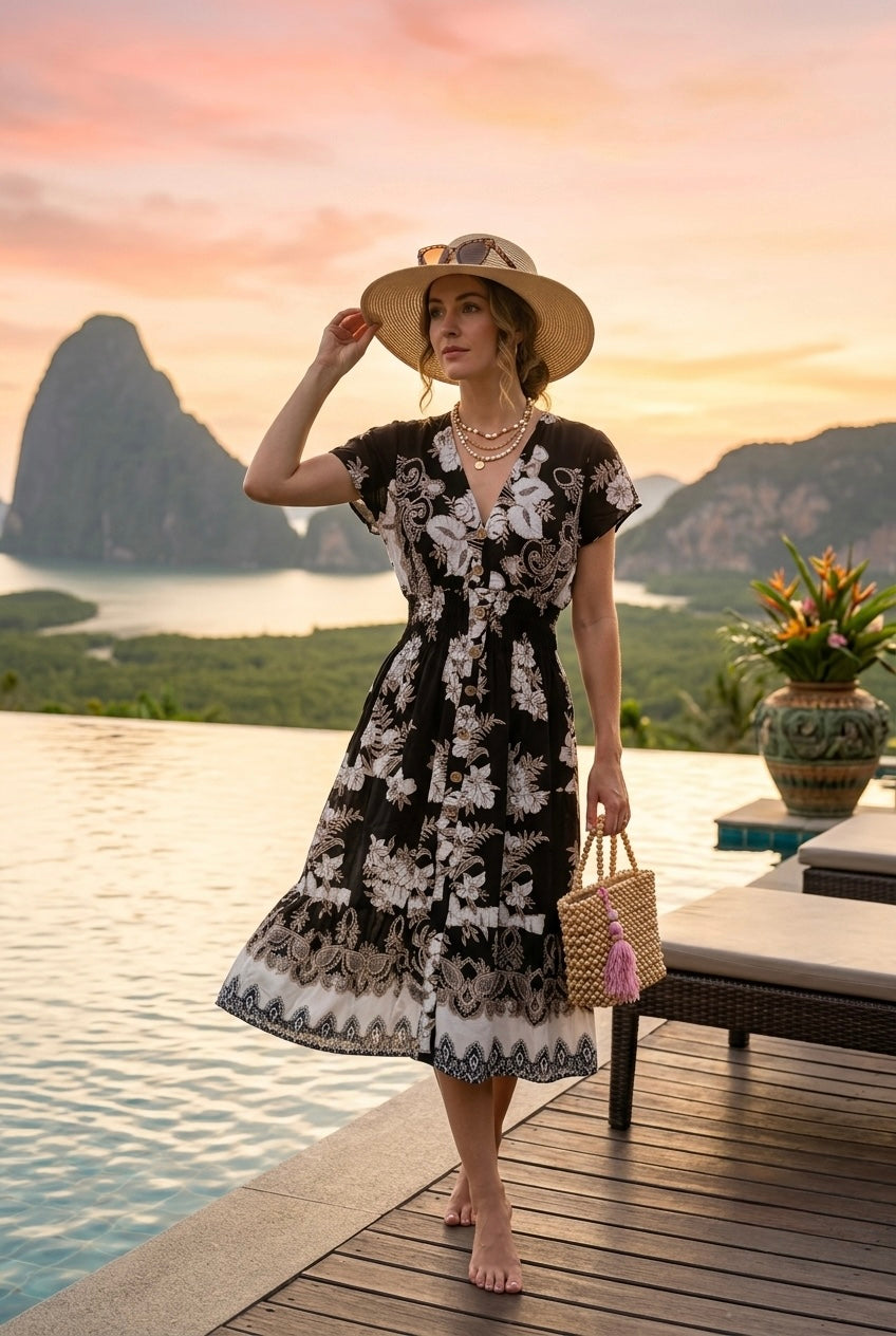 PRINTED BUTTON MIDI DRESS(MIXED COLOUR PACK)