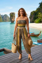 ANIMAL PRINT BANDEAU SPLIT LEG JUMPSUIT