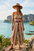 ANIMAL PRINT BANDEAU SPLIT LEG JUMPSUIT