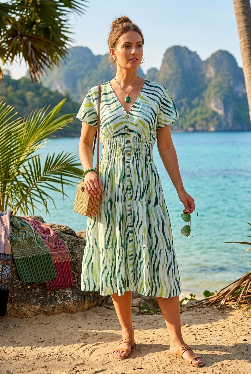 ZEBRA PRINT BUTTON V-NECK DRESS(MIXED COLOUR PACK)
