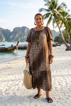 PUFF SLEEVE LEOPARD PRINT BEACH DRESS
