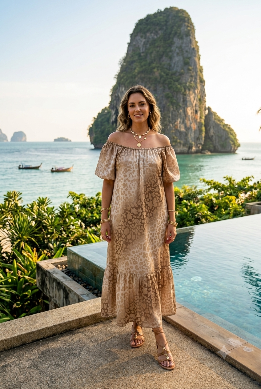 PUFF SLEEVE LEOPARD PRINT BEACH DRESS
