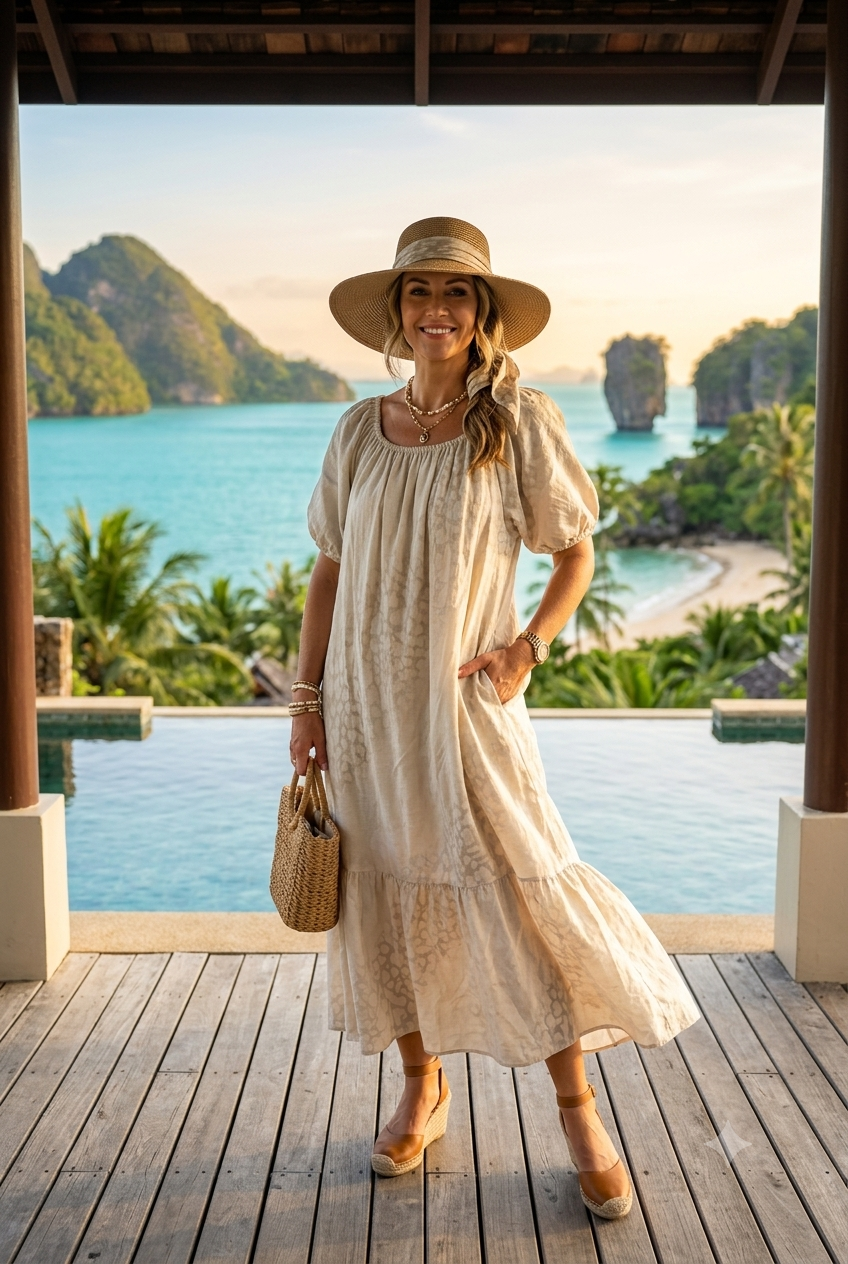 PUFF SLEEVE LEOPARD PRINT BEACH DRESS