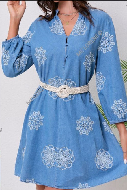 DENIM EMBROIDERED DRESS (15103237718400)