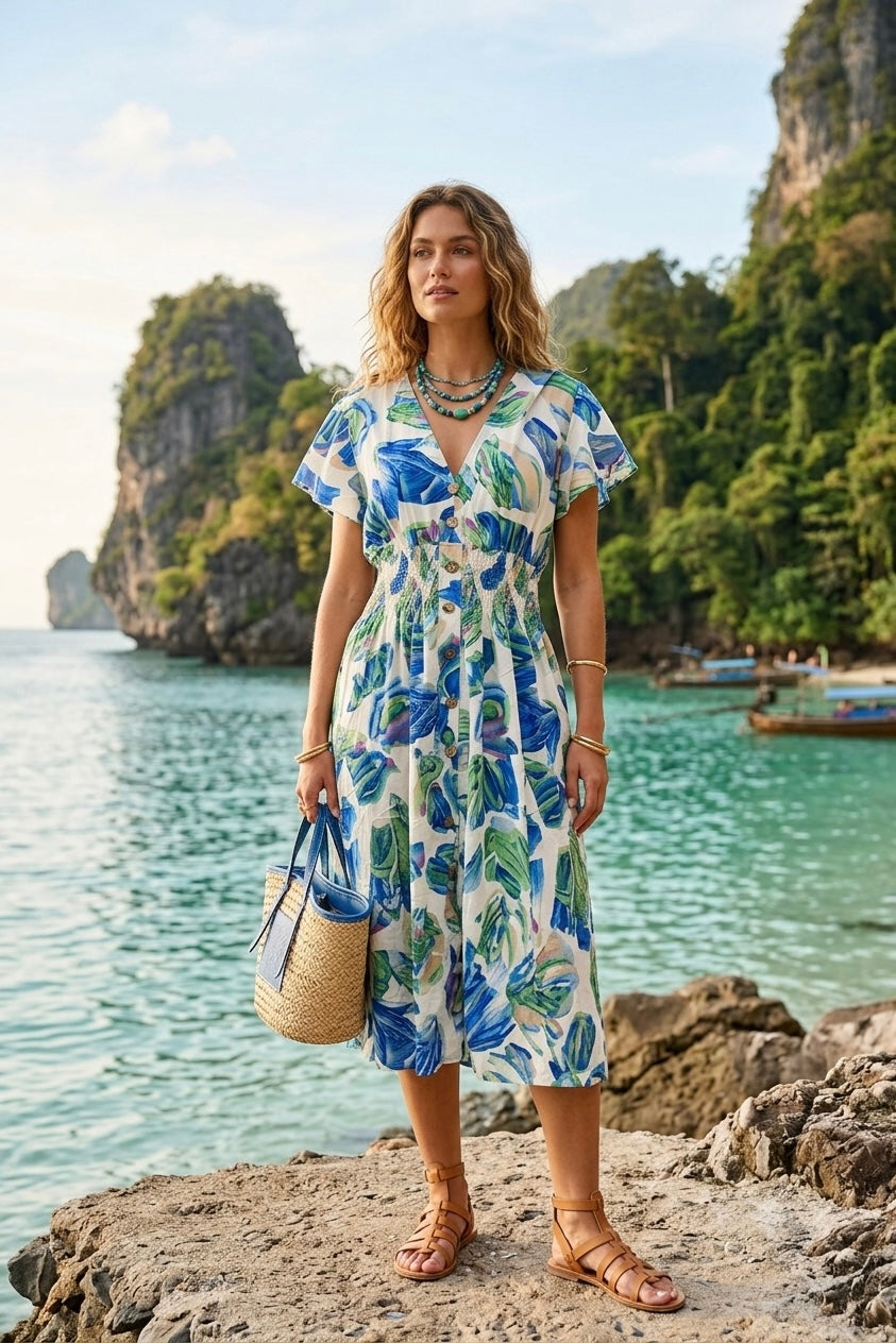 PRINTED BUTTON DETAIL DRESS(MIXED COLOUR PACK)