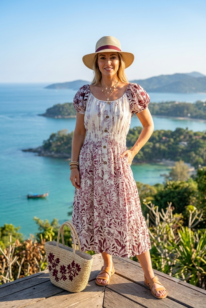 CREW NECK LEAF PRINT BUTTON DRESS(MIXED COLOUR PACK)