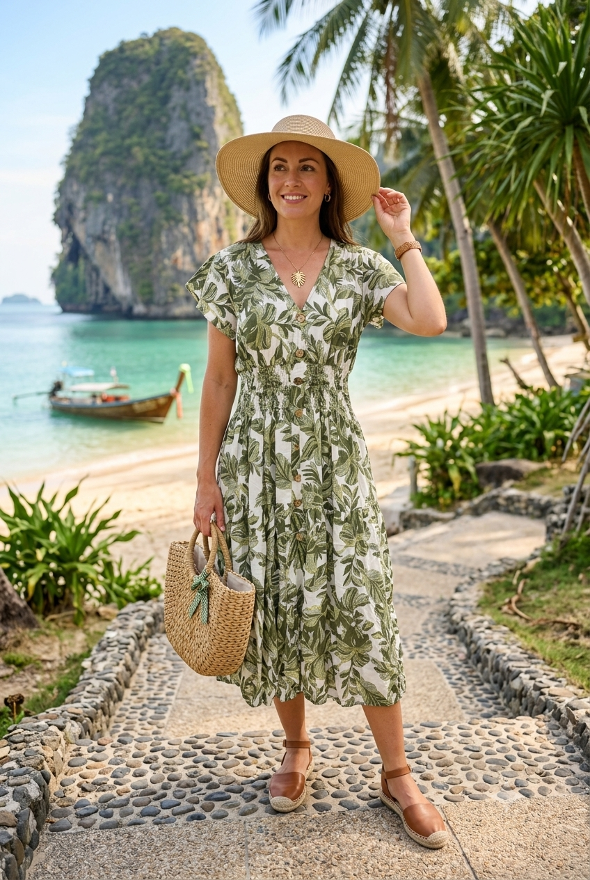 LEAF PRINT BUTTON DOWN DRESS(MIXED COLOUR PACK)