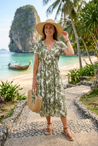 LEAF PRINT BUTTON DOWN DRESS(MIXED COLOUR PACK)