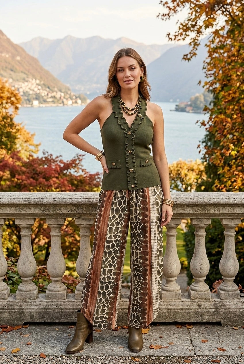 PRINTED SPLIT HEM DRAWSTRING TROUSER